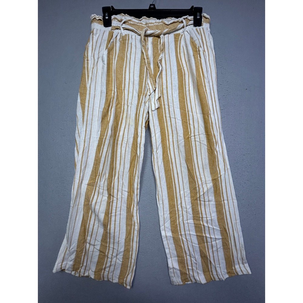 Universal Thread Wide Leg Striped Linen Blend Pants Yellow White 8 W289 Women